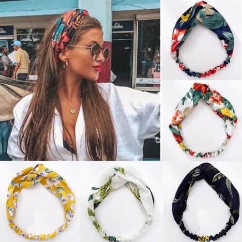Fashion Women Girls Summer Bohemian Hair Bands Print Headbands Vintage Cross Turban Bandage Bandanas HairBands Hair Accessories
