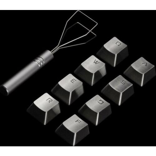 QWERASDF 8 Keys Gaming Metal Keycap Stainless Steel + Keycaps Puller for Cherry MX Mechanical Keyboard