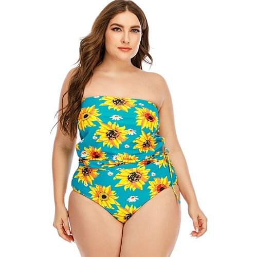 Plus size swimsuit feminine summer womens one-piece swimsuit push-up bikini swimsuit 2021 beach sunflower flower swimsuit L-5XL