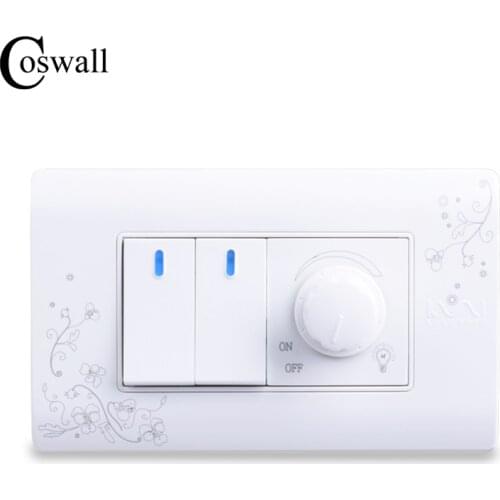 COSWALL Luxury Wall Dimmer Regulator 300W Maximum With 2 Gang 2 Way Light Switch Ivory White Brief Art Pattern 118*72mm