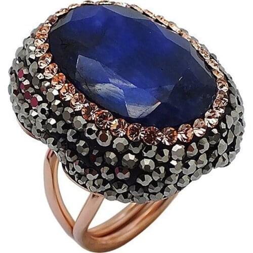 Blue Sapphire Natural Stone Silver Women Ring Adjustable Size Midyat Silver