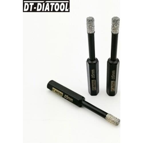 DT-DIATOOL 3pcs/pk 5MM Dry Vacuum Brazed Diamond With Hexagon Shank Drill Core Bits Drilling Hole Saw with diamond height 10mm