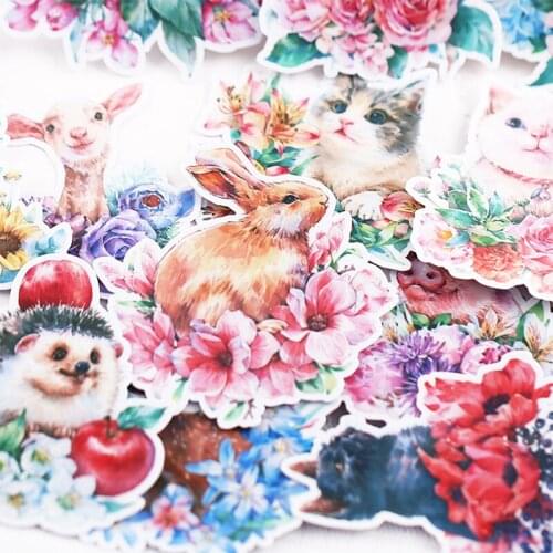 Vintage Animal And Flower Stickers DIY Scrapbooking Journal Base Collage Phone Diary Album Plan Gift Decoration Material