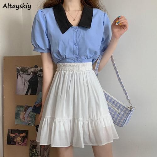 Skirt Women Solid Korean Style Folds Streetwear High Elastic Waist All-match Summer Student Large Size Mini Ladies Simple Causal