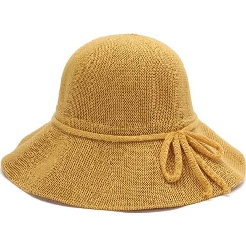 Womens summer bucket hat панамы straw woven bow cute hat fashion solid color warm hat latest style
