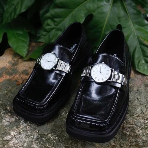 Womens Retro Platform Square Toe Fake Watch Decor Creepers Gothic Oxfords Buckle Japanese Harajuku Shoes Wingtip New 2021