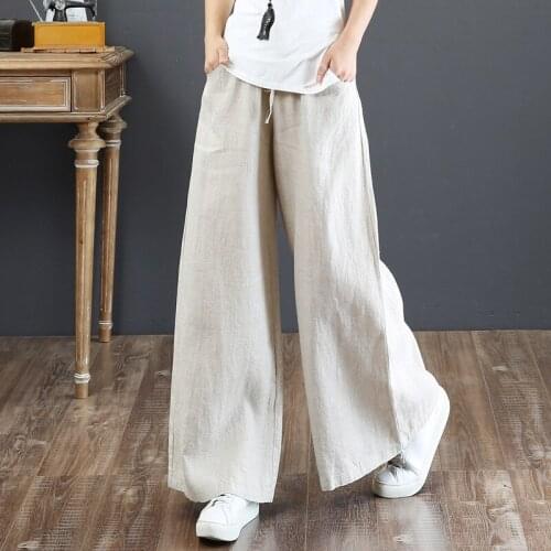 Womens Oversize Pants Casual Loose Womens Wide Leg Pants High Waist Solid Color Linen Pants Autumn Solid Pants for Women