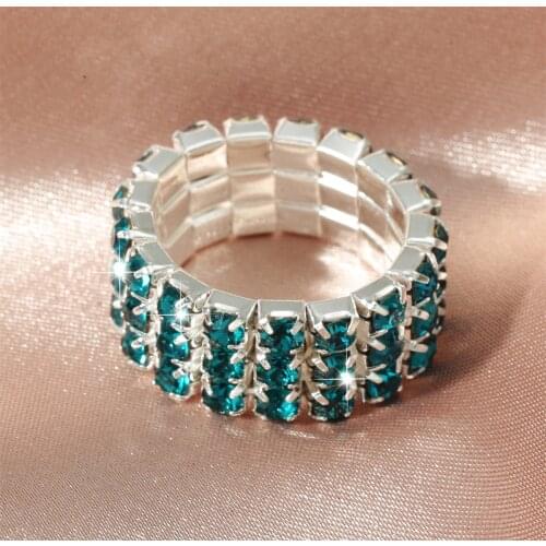 MANGOSKY Elastic 925 Stering Silver CZ Crystal Ring Purple Red Blue Zircon