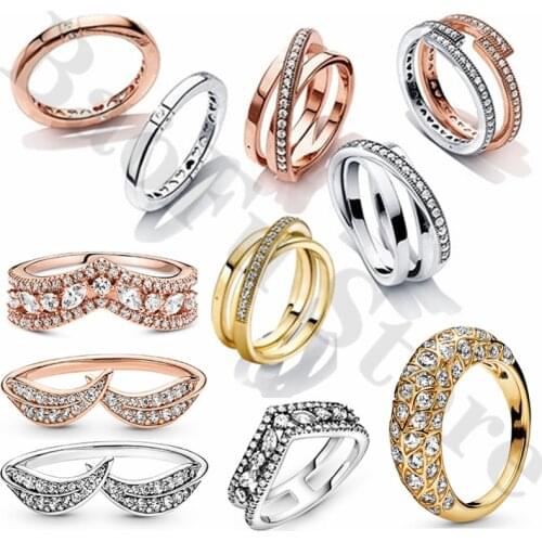 BaoFu 925 Sterling Silver Ladies Ring Cross Charm Three Ring Stacking Ring Ladies Wedding Party Fashion Ladies Jewelry Gift