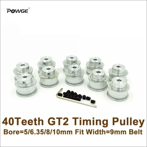 POWGE 10pcs 40 Teeth 2GT Timing Pulley Bore 5/6.35/8/10mm Fit Width 9mm 2GT Timing Belt 40T 40Teeth GT2 Pulley For 3D Printer