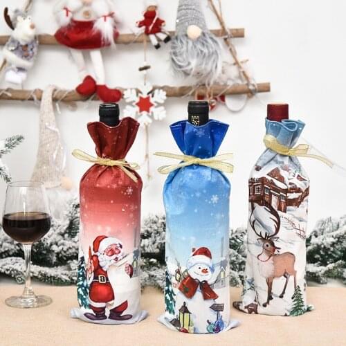 1pcs New Year 2022 Christmas Wine Bottle Dust Cover Bag Santa Claus Noel Dinner Table Decor Merry Christmas Decorations for Home