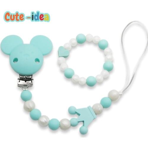 Cute-idea Food Grade Silicone beads Chain 1pcs Baby Silicone Crown Pacifier Chain infant teething Bracelet toys Baby Nuring Gift
