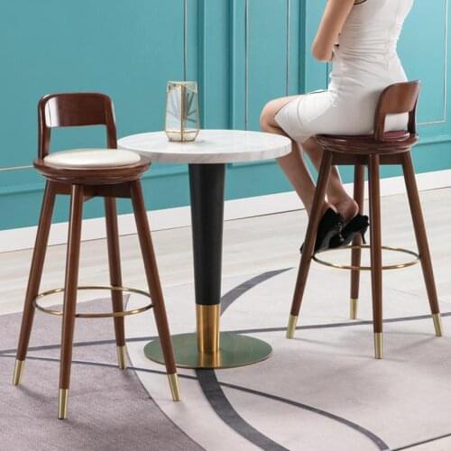 1000 Nordic light luxury solid wood bar chair simple bar chair home bar chair back rotating leather high stool
