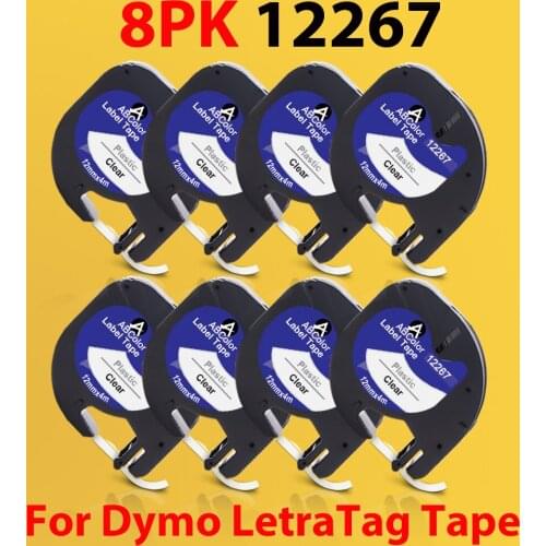 2PK/8PK 12267 16951 16952 Replace for Dymo LetraTag LT 12267 Label Tape Black on Clear For Dymo LT100H QX-50 2000 Label Maker