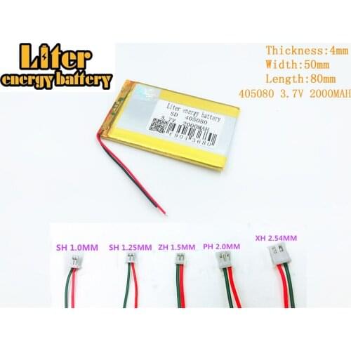 3.7V 2000mAh 405080 Lithium Polymer Rechargeable Battery cells For 3.7V 2000mAh 405080 PLUG PAD GPS Lithium polymer battery