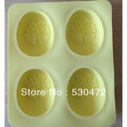 4 hole oval tree shape silicone Baking soap mould Cake Mold thicken 8*6.3*2.5CMkitchen tools