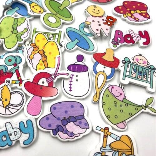 50pcs 2 Holes Mix Baby Wood Buttons Sewing Mix Lots WB469