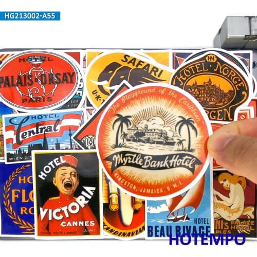 55pcs Old Fashion Hotel Card Logo Ticket Retro Travel Mix Phone Laptop Skateboard Car Stickers Pack for Guitar Notebooks Sticker