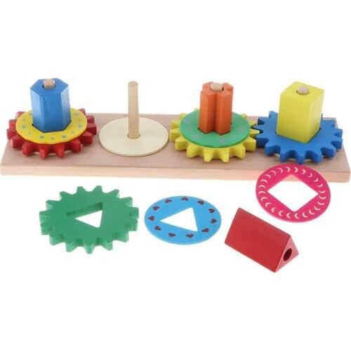 Baby Wooden Geometric Gear Shapes Block Board Stack Sort Educational Toys