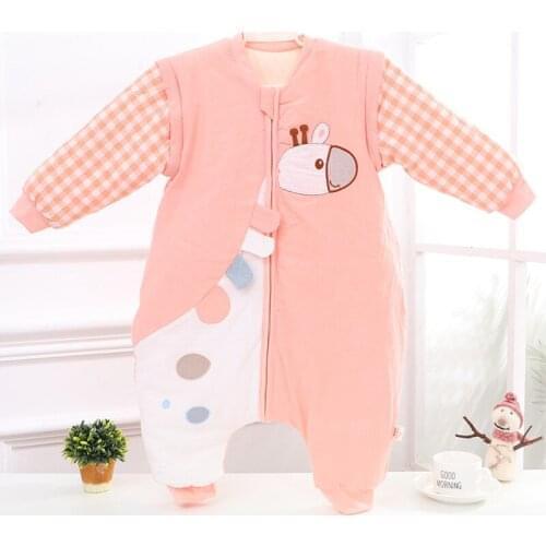 Detachable Sleeve Baby Sleeping Bag Winter Thick Cotton Jumpsuit ChildrenS Anti Kick Quilt Rompers Giraffe Pattern Sleepsacks