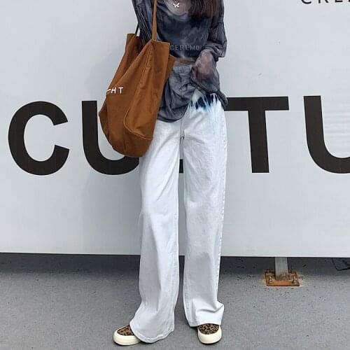 Spring Autumn Jeans for Women Ladies Fashion White High Waist Tie Dye Denim Pants Teen Girls Casual Wide Leg Jean Streetwear