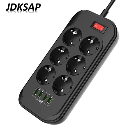 EU Plug Power Electronic Power Strip Fast Charging 3 USB+6 Outlets for Phones 2500W 250V 2M Extension cable Network filter