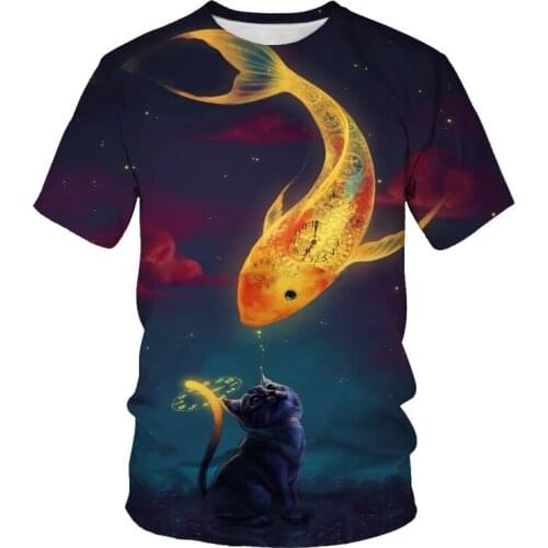 Summer ocean fishing 3D printing fashion mens and womens t-shirts soft texture casual mens clothing t shirt men made in China