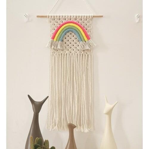Handmade Cotton Linen Tapestry Wall Hanging Rainbow Tassel Decor For Living Room Kid Room Decor Modern Simple Tapestries