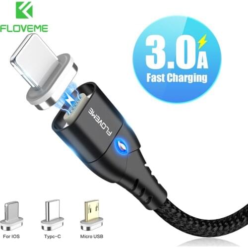 FLOVEME Magnetic USB Cable For iPhone Micro USB Type C Charger For Samsung Xiaomi Huawei 3A Fast Charging Magnet Data Cable