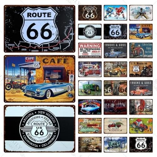 Route 66 Metal Tin Sign American Route 66 Bar Restaurant Garage Home Indoor Outdoor Metal Wall Art Decoration Plates
