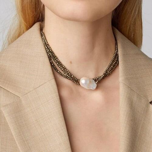 Black Crystal Beads Multi-layer Short Necklace Baroque Pearl Dangle Fashion Accessories For Women Add Charm Vintage Choker цепь