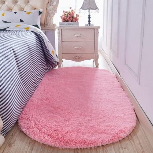 Washable silk hair basket fitness oval carpet Home non-slip mat bedroom study rug solid color silk floor mat Oval carpet