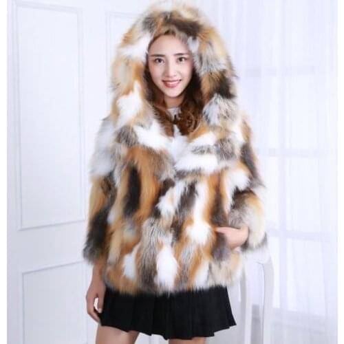 New genuine real natural fox fur coat with hood womens fashion warm winter waistcoats custom big size