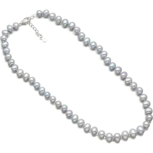 New Potato Shaped Gray Freshwater 8-9mm Pearl Necklace Simple And Stylish DIY Jewelry Gift Chain Length 45cm