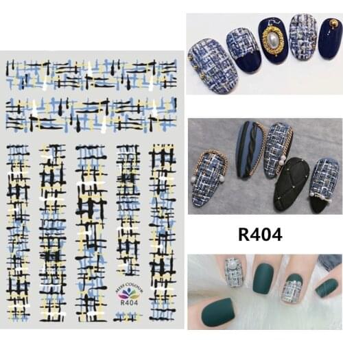 Self-adhesive 3D Stickers for Nails Blue Black Line Stripe Nail Art Decorations Autumn Fashion Stickers Women Girl Nail Foil