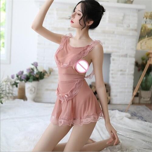 Sexy Lingerie Cosplay Erotic Apron Japanese Maid Costumes Babydoll Women Lace Pajamas Miniskirt Outfit Sweet Porn Adult Dress
