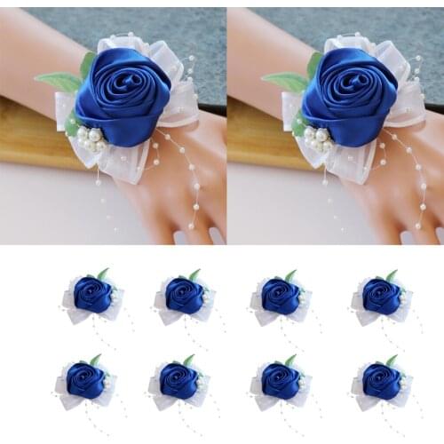Wedding Bride Wrist Corsage Bridesmaid Wrist Hand Flower Corsage for Wedding Prom Party Homecoming (Pack of 8)