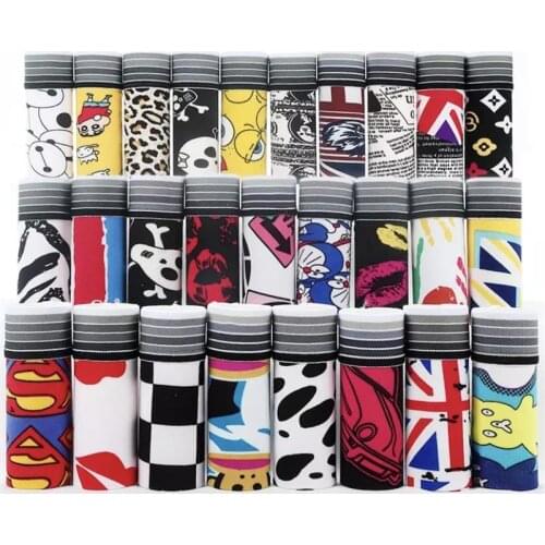 10Pcs\lot New Mens Underwear Boxer Polyester Homme Boxershorts Cartoon Print Comfortable Underpants Soft Breathable Male Panties