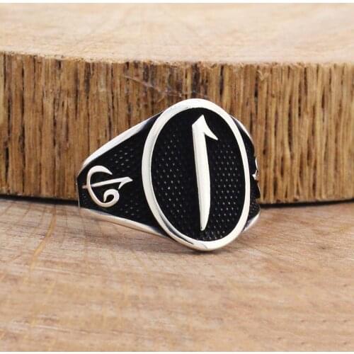 Solid 925 Sterling Silver Woah Aleph Arabic First Letter Mens Ring Special Ring Jewelry Accessory For Men Made in Turkey