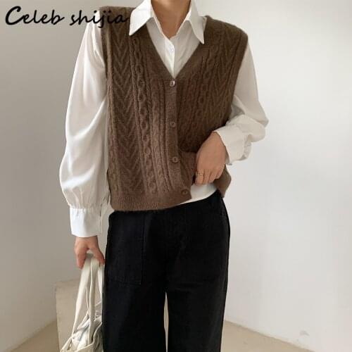 Cropped Cardigan Woman Knitted Yellow Chic Fall 2021 Criss-cross Sleeveless Wool Tops Korean Fashion Single Breasted Sweater