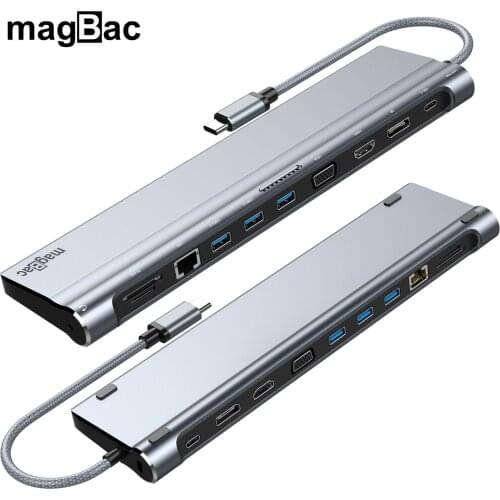 USB C Hub 3*USB 3.0 Universal Docking Station Dual Monitors 4k HDMI Laptop Accessories 100w Fast Charge Type C Hub For Macbook