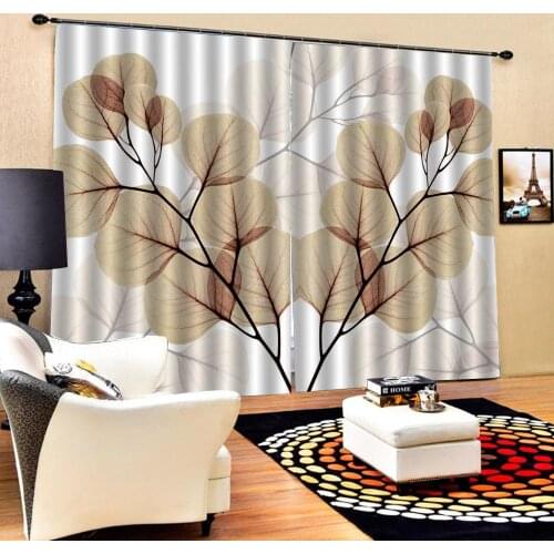 Morden brown leaf curtains Bedroom living room windproof thickening blackout curtain 3d curtain