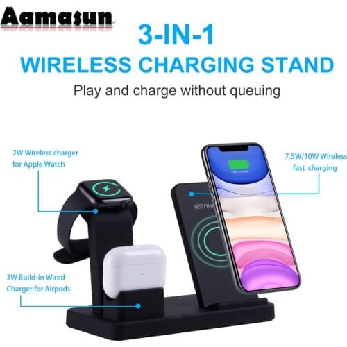 For Apple Watch Charger 3 In 1 Charging Dock Station Bracket Cradle Stand Phone Holder for IPhone XR X 8 7 6 Wireless QI Dock