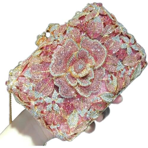 Female Diamond Ladies Evening Clutch Bags 100% Handmade Pink Colors Rhinestone Wedding Clutches Bags Female Purses Wallet Bags
