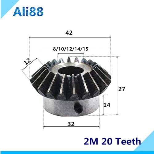 1pcs 2M20T Gear bore 8/10/12/14/15/16/17/18/19/20MM Bevel Gears 2 Module 20 Teeth 90 Degree Drive Commutation
