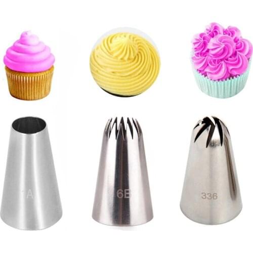 3pcs/set Big Size Cream Cake Icing Piping Russian Nozzles Pastry Tips Stainless Steel Fondant Cake Decorating Tool #1A #6B #336