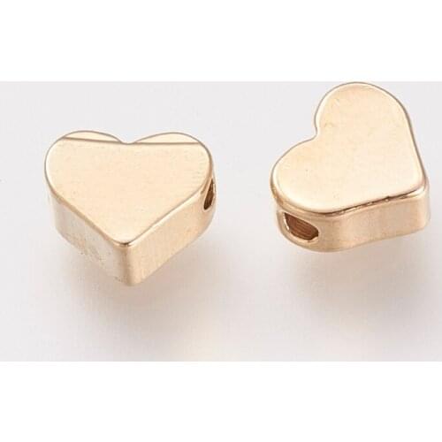 300PCS Heart Brass Golden Beads 6x7x3mm, Hole: 1mm F50