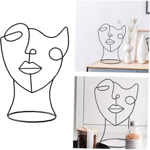 Abstract Faces Metal Line Sculpture Nordic Handmade Figurines Art Craft Home Decoration Hat Wigs Jewellry Display Stand