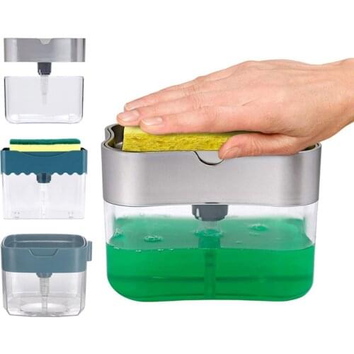 Detergent Automatic Liquid Adding Box Press out Scouring Pad Injector Dishwashing Pot Brush Soap Lye Box Kitchen Cleaner Tools