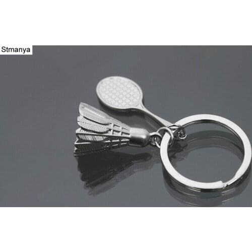 Badminton and Racket Lovers Key Chain Fashion badminton Silver Color Car keychain Key Ring for men and women gift Jewelry 17023